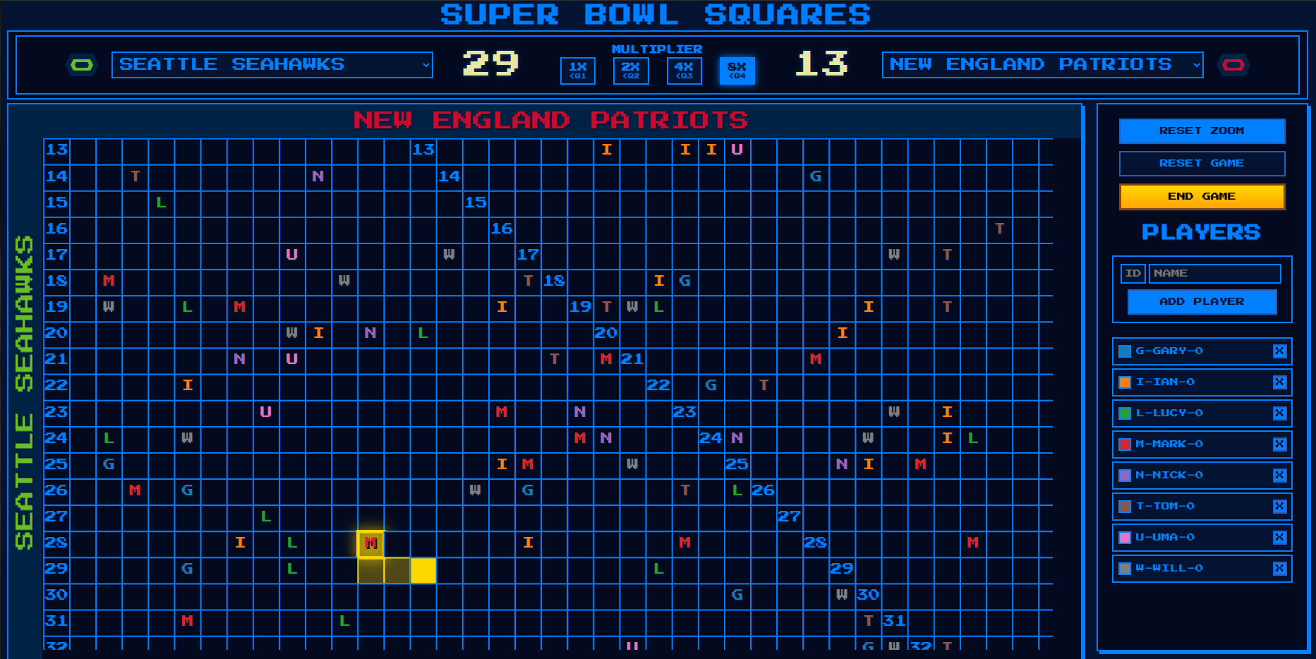 Championship Squares board